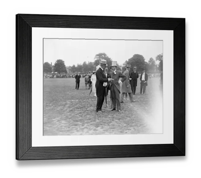 Framed Print : At the Richmond horse show, the King chatting to Lord Desborough. 10 June 1922 Framed Print : At the Richmond horse show, the King chatting to Lord Desborough. 10 June 1922