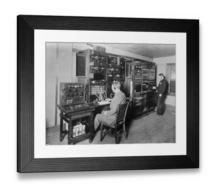 Framed Print : Trans Atlantic telephony. Interior of the receiving station at Houlton, Maine 1927 Framed Print : Trans Atlantic telephony. Interior of the receiving station at Houlton, Maine 1927