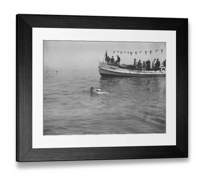 Framed Print : Mrs Corson swims the channel. Mrs Corson swimming with a powerful side stroke as Framed Print : Mrs Corson swims the channel. Mrs Corson swimming with a powerful side stroke as