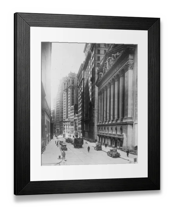 Framed Print : New York views. Broad Street looking south from Wall Street in New Yorks financial district Framed Print : New York views. Broad Street looking south from Wall Street in New Yorks financial district
