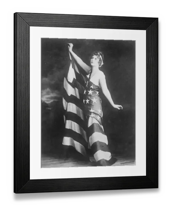 Framed Print : Mrs Helen Woodruff draped in the American flag. 1924