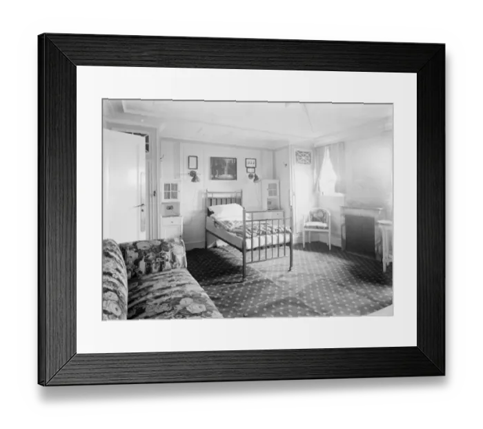 Framed Print : Suite on Berengaria. The bedroom. 1 July 1924 Framed Print : Suite on Berengaria. The bedroom. 1 July 1924