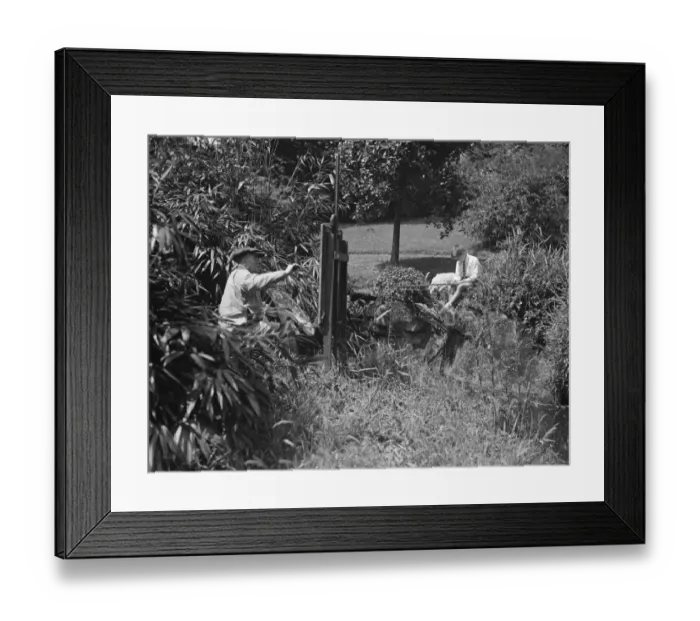 Framed Print : Painting and fishing in the gardens of Oakhill. 1928