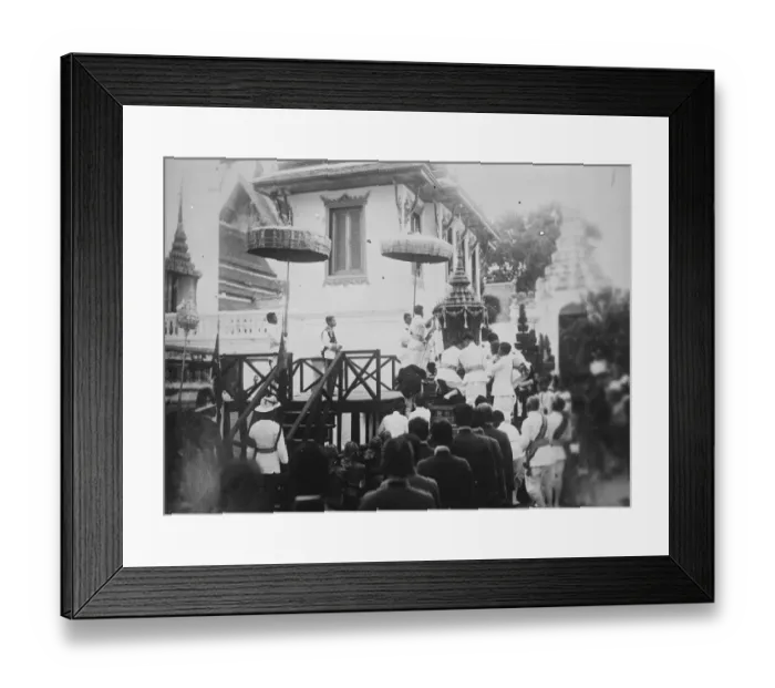 Framed Print : Cremation of late King of Siam. The golden urn with the kings body about to Framed Print : Cremation of late King of Siam. The golden urn with the kings body about to