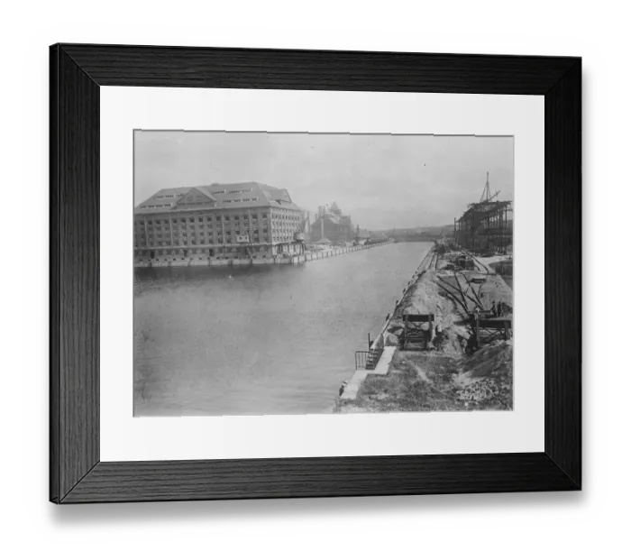 Framed Print : Berlins Newer Harbour The new west harbour with the great custom house and new rail