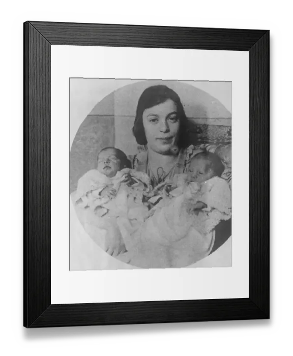 Framed Print : Americas Siamese Twins. Mrs Meyer Zarelzky, of New York City, with her Framed Print : Americas Siamese Twins. Mrs Meyer Zarelzky, of New York City, with her