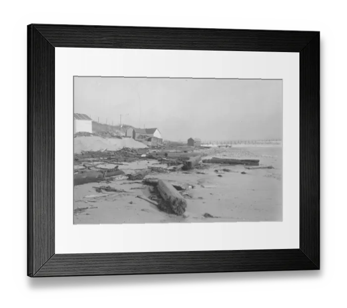 Framed Print : The wreckage of bathing huts at Littlehampton after the Great Storm. 1925 Framed Print : The wreckage of bathing huts at Littlehampton after the Great Storm. 1925
