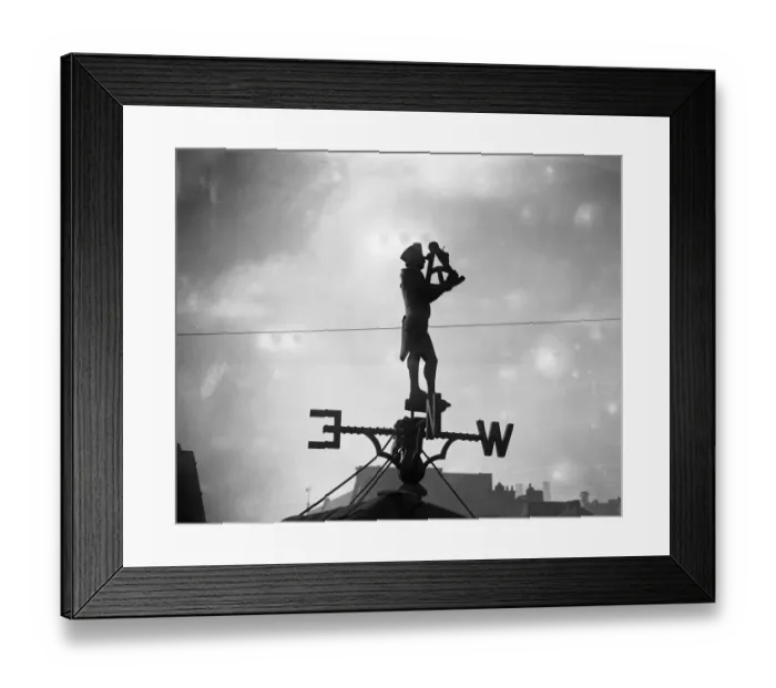 Framed Print : A curious sign forming a weather vane is to be seen on the roof of the Champion Framed Print : A curious sign forming a weather vane is to be seen on the roof of the Champion