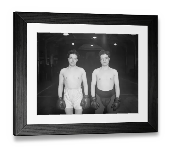 Framed Print : Boxers in duplicate. Jack ( in black trunks ) and Dick Gutteridge, the twin sons Framed Print : Boxers in duplicate. Jack ( in black trunks ) and Dick Gutteridge, the twin sons