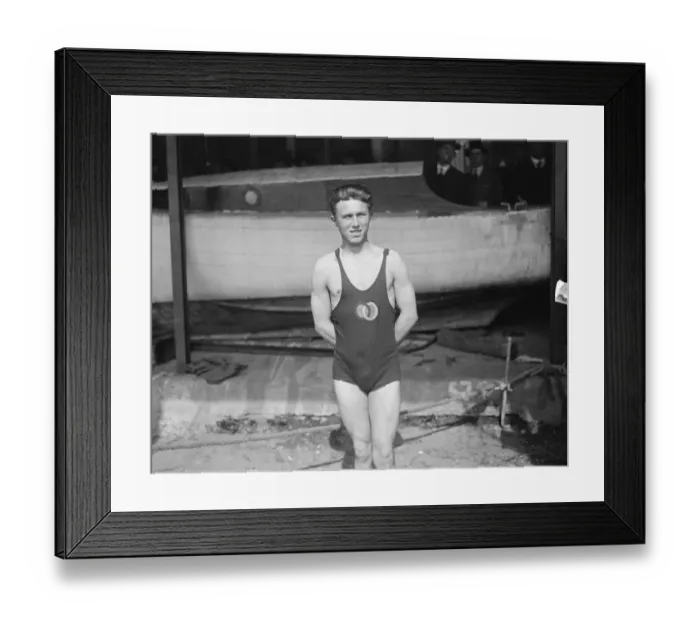 Framed Print : A Boome, champion long distance swimmer. 29 August 1927