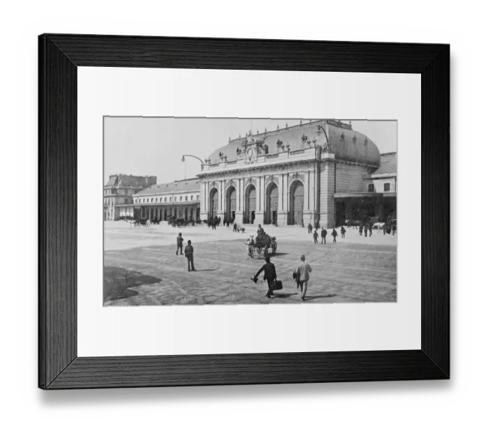 Framed Print : Great fire at Milan railway station. A new view of the Central Railway Station at Milan
