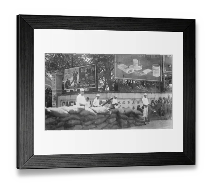 Framed Print : Chinese war. American sailors guarding an approach to the French conession at Hankow Framed Print : Chinese war. American sailors guarding an approach to the French conession at Hankow