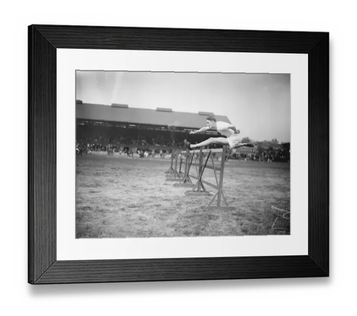 Framed Print : Civil service sports at Stamford Bridge F R Gaby winning the 120 yards open hurdles Framed Print : Civil service sports at Stamford Bridge F R Gaby winning the 120 yards open hurdles
