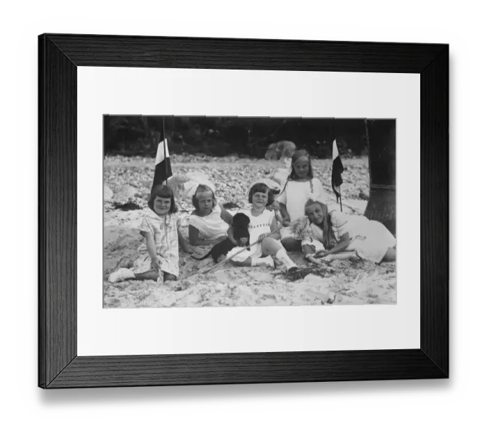 Framed Print : Ex Crown Prince of Germanys daughters. Photographed at the seaside with their Framed Print : Ex Crown Prince of Germanys daughters. Photographed at the seaside with their