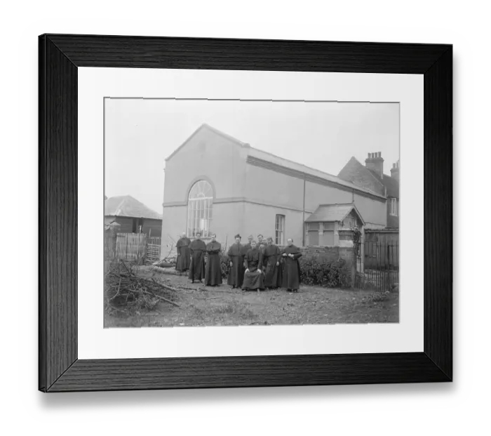 Framed Print : Monks building feat. Hall and part Church erected by Brother Raymond ( sitting ) Framed Print : Monks building feat. Hall and part Church erected by Brother Raymond ( sitting )