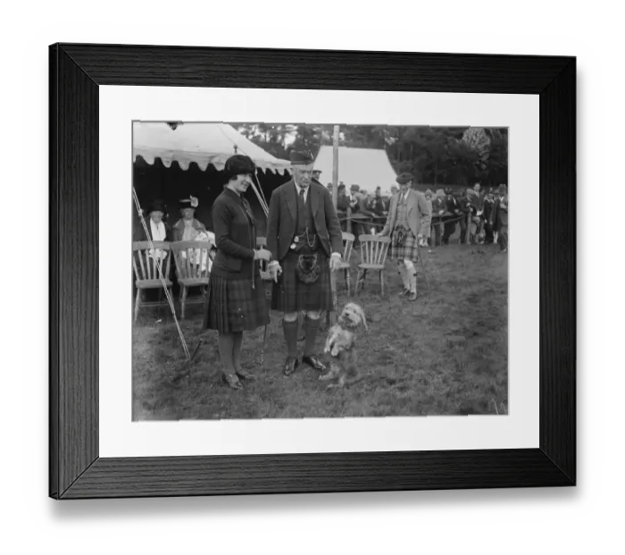 Framed Print : Aboyne Highland Games. Viscount and Viscountess Dunedin and their dog Sholi