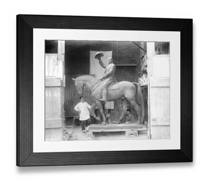 Framed Print : Giant equestrian statue bound for Lucknow. A bronze equestrian statue of Sir Harcourt Framed Print : Giant equestrian statue bound for Lucknow. A bronze equestrian statue of Sir Harcourt