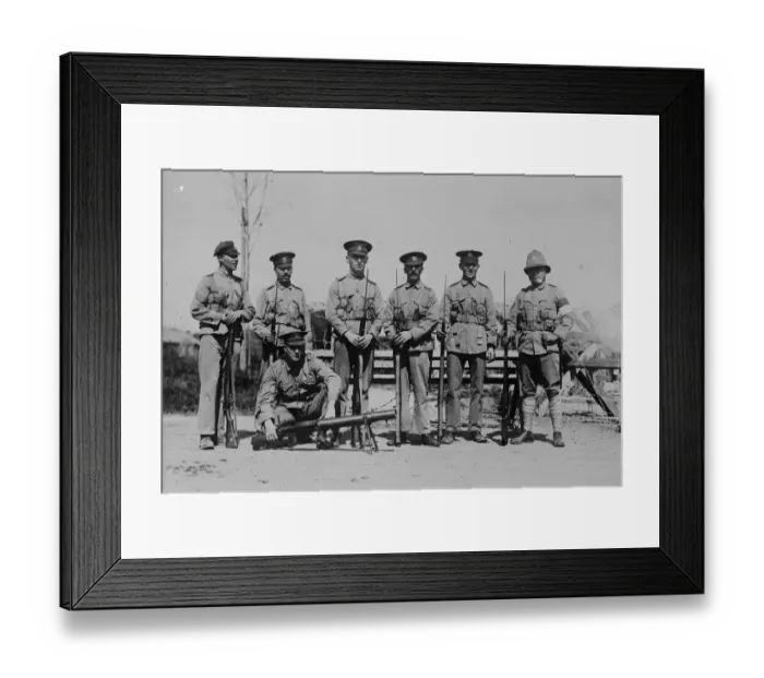 Framed Print : British Marines in Shanghai. An outpost picket of British Royal Marines. On left Framed Print : British Marines in Shanghai. An outpost picket of British Royal Marines. On left