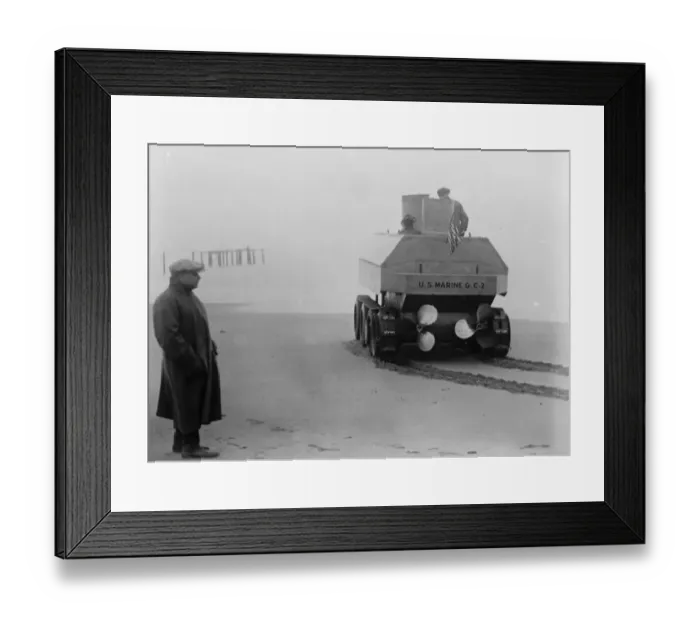 Framed Print : Secret tests of New American amphibious tank. American naval officials carried Framed Print : Secret tests of New American amphibious tank. American naval officials carried