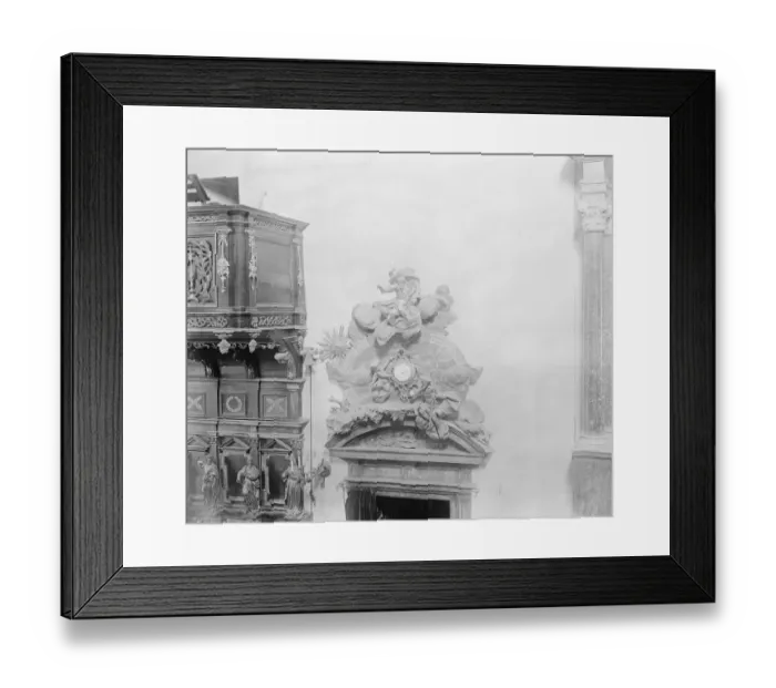 Framed Print : A wonderful clock in the Cathedral, Warsaw. The carving round the clock represents Framed Print : A wonderful clock in the Cathedral, Warsaw. The carving round the clock represents