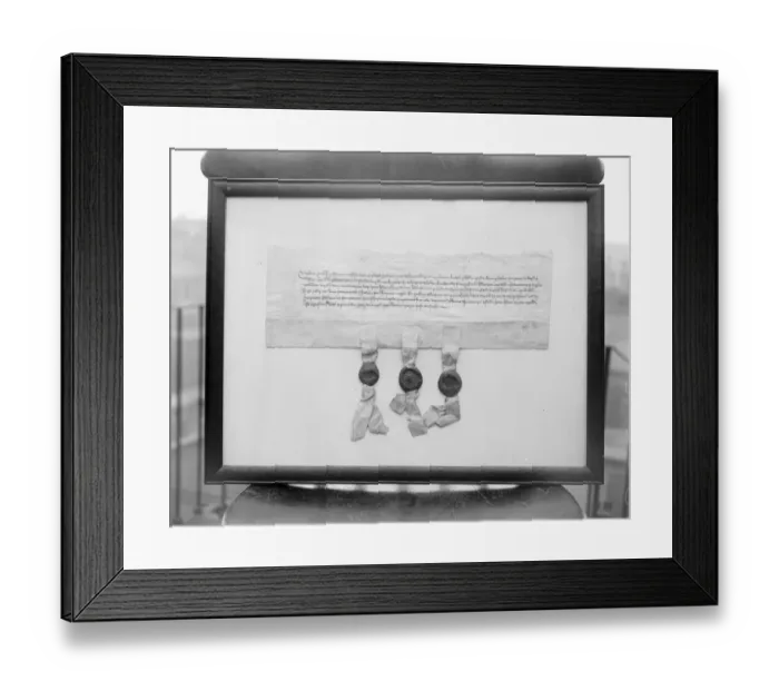 Framed Print : Dick Whittingtons deed given to Guildhall library by Sir Charles Wakefield. Whittington