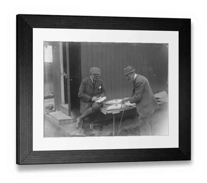Framed Print : Salmon Fishing on the Wye at Hampton Bishop. Booking the length and neck girth Framed Print : Salmon Fishing on the Wye at Hampton Bishop. Booking the length and neck girth