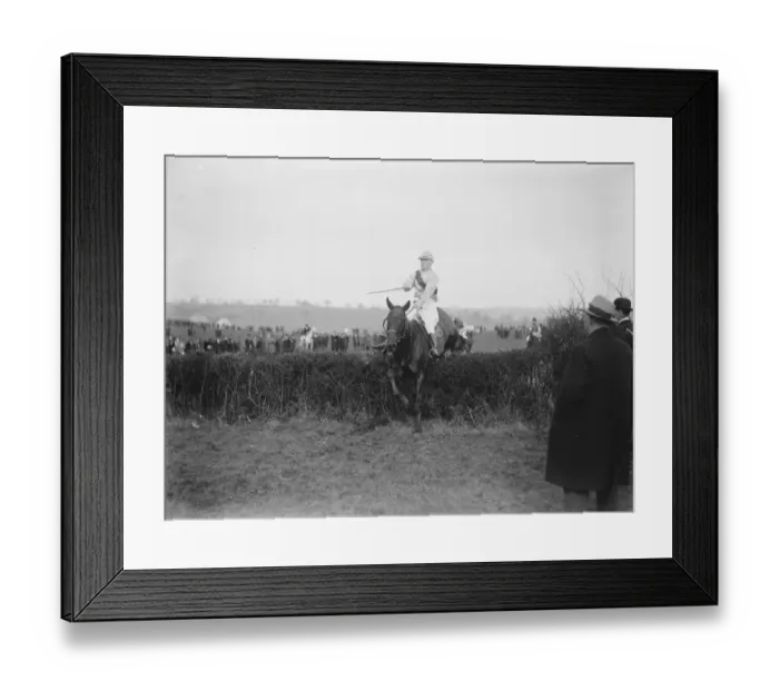 Framed Print : Bar point to point races at Northaw Sir Richard Cruise, taking a fence on his horse