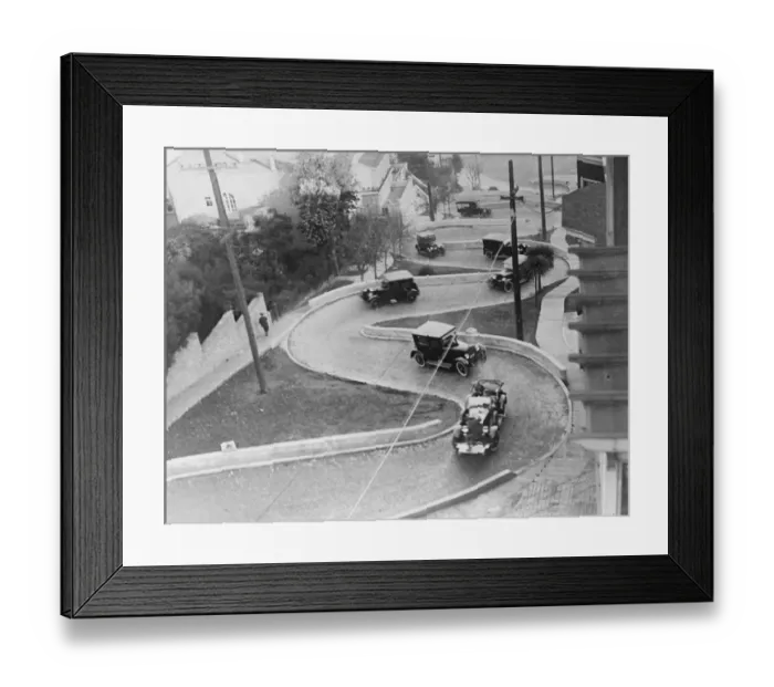 Framed Print : Zig zag street. This unusual street grading on a steep hill, has just been completed Framed Print : Zig zag street. This unusual street grading on a steep hill, has just been completed