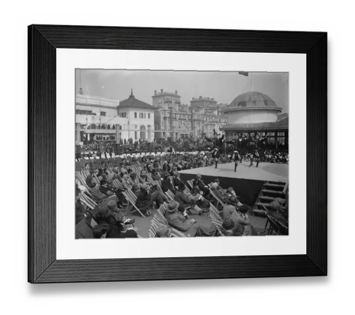 Framed Print : At the bandstand on Hastings sea front on Easter Monday. 9 April 1928