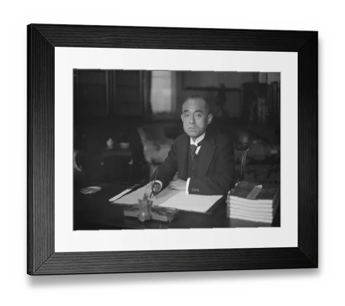 Framed Print : Baron Matsui posed at desk. 1925 Framed Print : Baron Matsui posed at desk. 1925