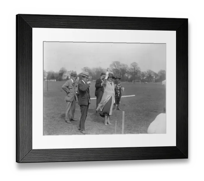 Framed Print : Lady Margaret Lindsay opens new sports ground for office of works employees. Lady Framed Print : Lady Margaret Lindsay opens new sports ground for office of works employees. Lady