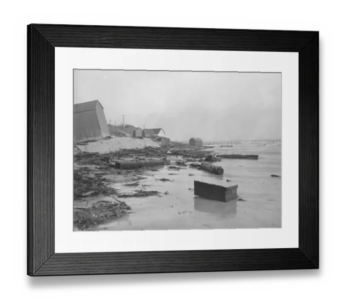 Framed Print : The wreckage of bathing huts at Littlehampton after the Great Storm. 1925 Framed Print : The wreckage of bathing huts at Littlehampton after the Great Storm. 1925