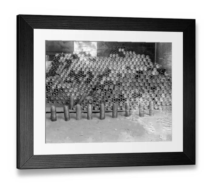 Framed Print : finished high explosive shells as they leave the turning shop, ready for fitting the brass fuse cap Framed Print : finished high explosive shells as they leave the turning shop, ready for fitting the brass fuse cap