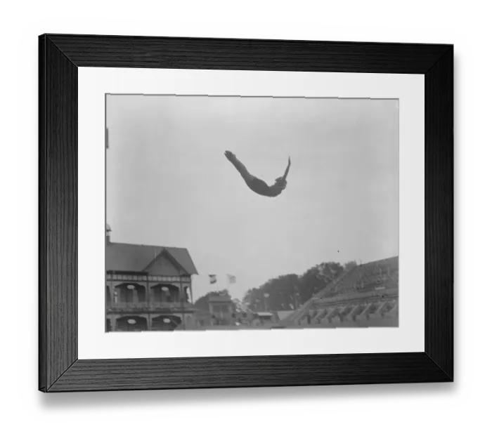 Framed Print : Olympic Games at Antwerp A graceful dive by a Swedish lady 24 August 1920