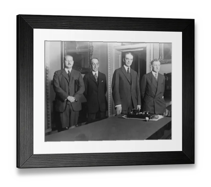 Framed Print : The American Reparation representatives photographed. Left to right; Mr Stuart M Crocker Framed Print : The American Reparation representatives photographed. Left to right; Mr Stuart M Crocker