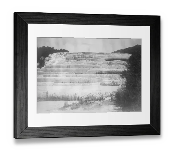 Framed Print : Draining a lake to uncover world famous terraces. It is believed that the famous pink Framed Print : Draining a lake to uncover world famous terraces. It is believed that the famous pink