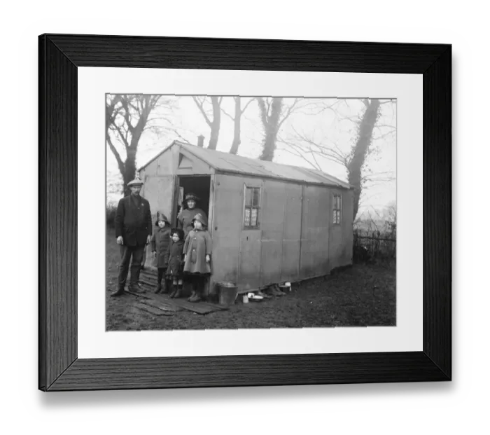 Framed Print : Ex soldiers family in canvas hut at Greensted ( Essex ) Hilder and his family Framed Print : Ex soldiers family in canvas hut at Greensted ( Essex ) Hilder and his family