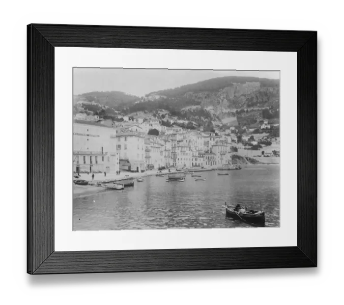 Framed Print : Villefranche. The landing place showing on the right the Corniche Road. A general view Framed Print : Villefranche. The landing place showing on the right the Corniche Road. A general view