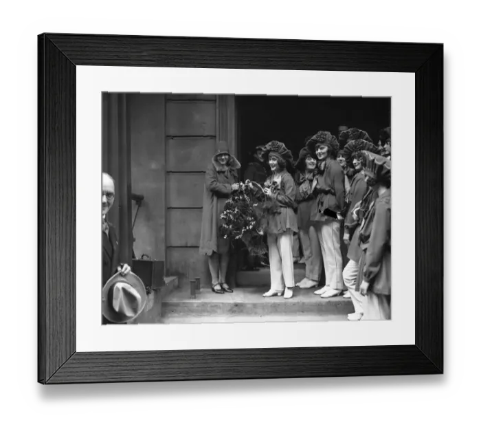 Framed Print : Actress Miss Dorothy Gish and an Usherette from the Plaza Theatre, at the unveiling Framed Print : Actress Miss Dorothy Gish and an Usherette from the Plaza Theatre, at the unveiling