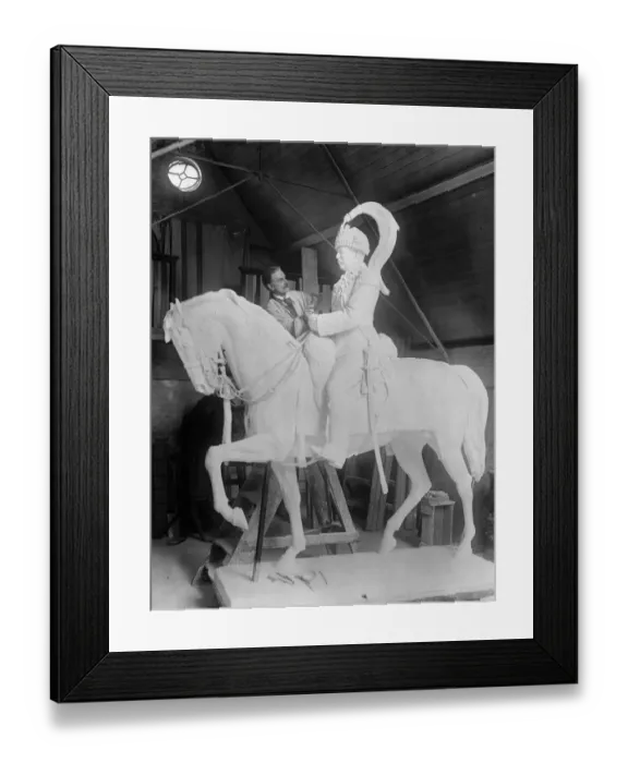 Framed Print : A fine equestrian statue of the late King of Nepal. Mr D A Tonelli at work in Framed Print : A fine equestrian statue of the late King of Nepal. Mr D A Tonelli at work in