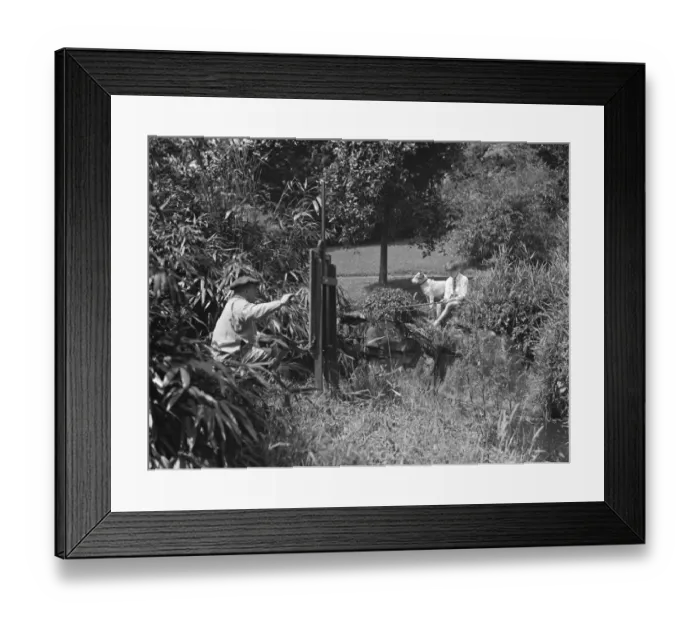 Framed Print : Painting and fishing in the gardens of Oakhill. 1928 Framed Print : Painting and fishing in the gardens of Oakhill. 1928