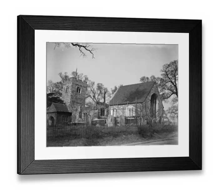 Framed Print : Restoring a church which has been stripped by vandals. Chingfords old Church of St Peter