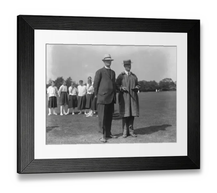 Framed Print : Kent versus Sussex Ladies stoolball match at Tunbridge Wells. The umpires; Framed Print : Kent versus Sussex Ladies stoolball match at Tunbridge Wells. The umpires;