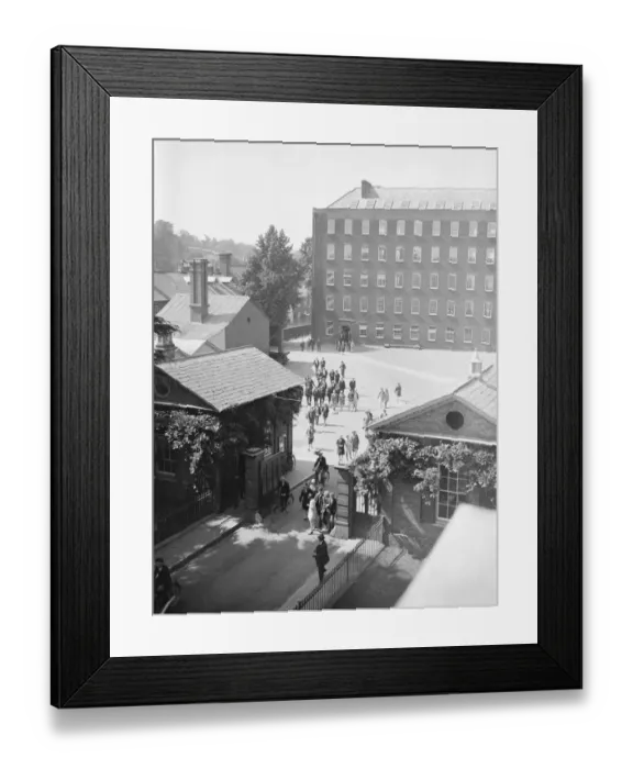 Framed Print : Employees Leaving the works of Messrs Heathcoat and Co at Tiverton. 15 July 1929 Framed Print : Employees Leaving the works of Messrs Heathcoat and Co at Tiverton. 15 July 1929