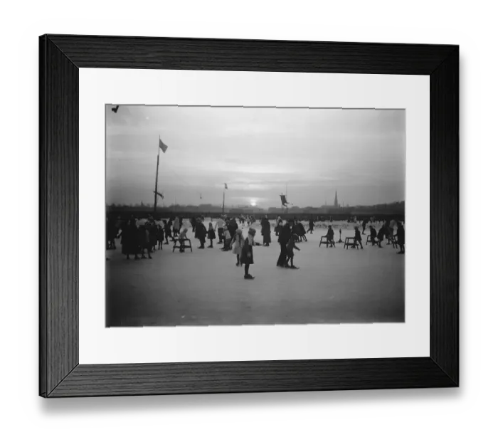 Framed Print : Sunset over the frozen waterways of Holland, crowded with happy skaters 4 December Framed Print : Sunset over the frozen waterways of Holland, crowded with happy skaters 4 December