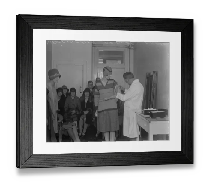 Framed Print : The smallpox scare. Vaccinating passengers to France. Vaccination in progress at Messrs Framed Print : The smallpox scare. Vaccinating passengers to France. Vaccination in progress at Messrs