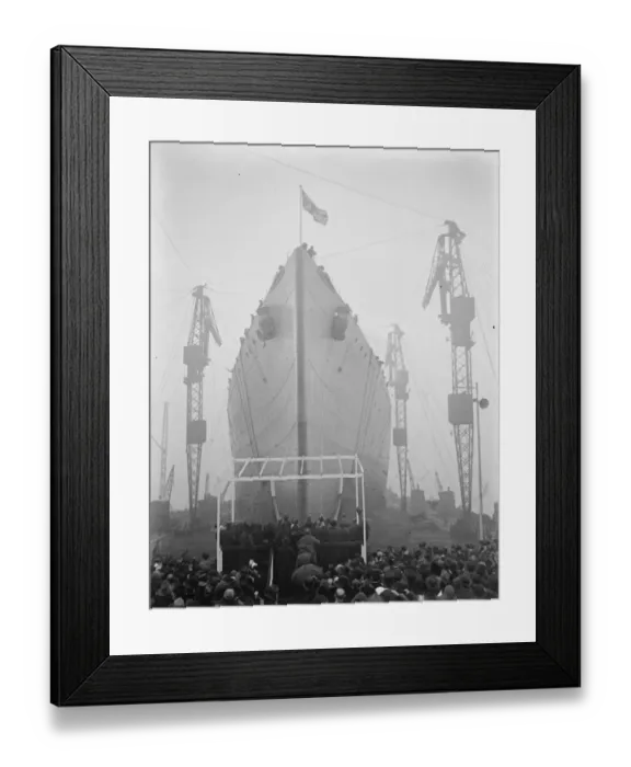 Framed Print : Princess Mary launches the battleship Rodney at Messrs. Cammell Lairdss yard, Birkenhead