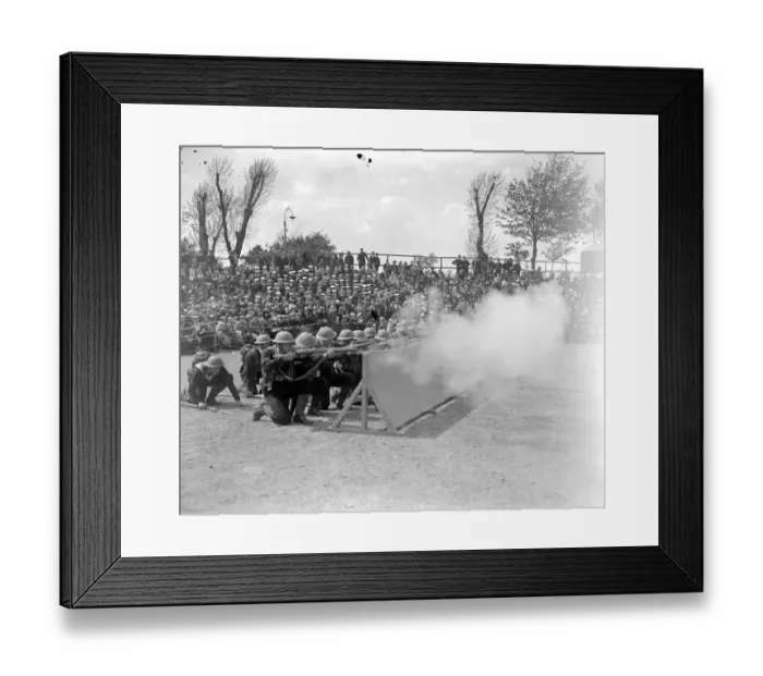 Framed Print : Naval display rehearsal at Whale Island for the Royal Tournament. Attacking the enemy from cover