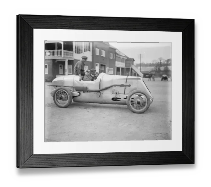Framed Print : Sir Gunter in his silver vauxhall. Greyhound. 3 April 1926 Framed Print : Sir Gunter in his silver vauxhall. Greyhound. 3 April 1926
