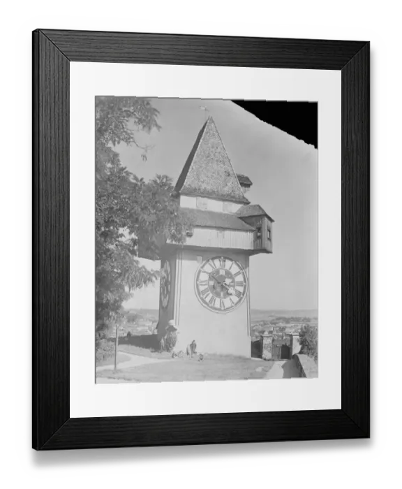 Framed Print : Europe Quaintest Clock Graz Clock Tower in Schlossberg in Austria 6 April 1922